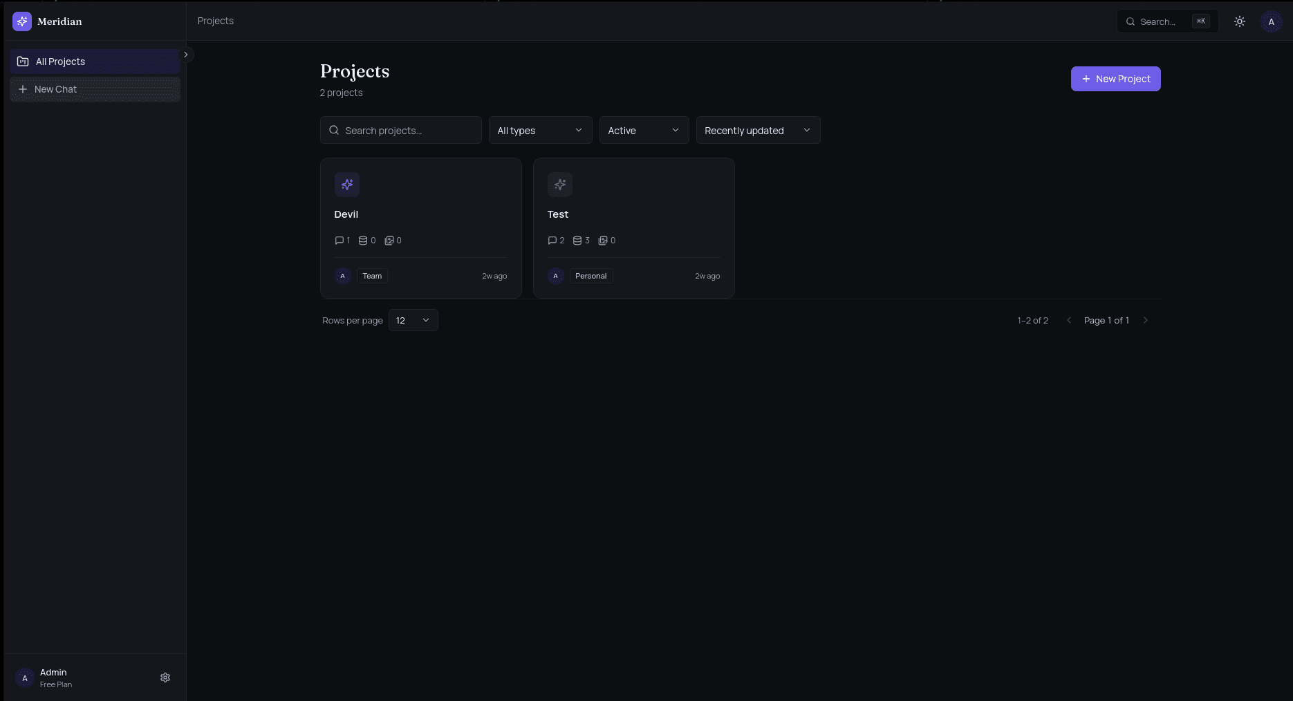Meridian main interface