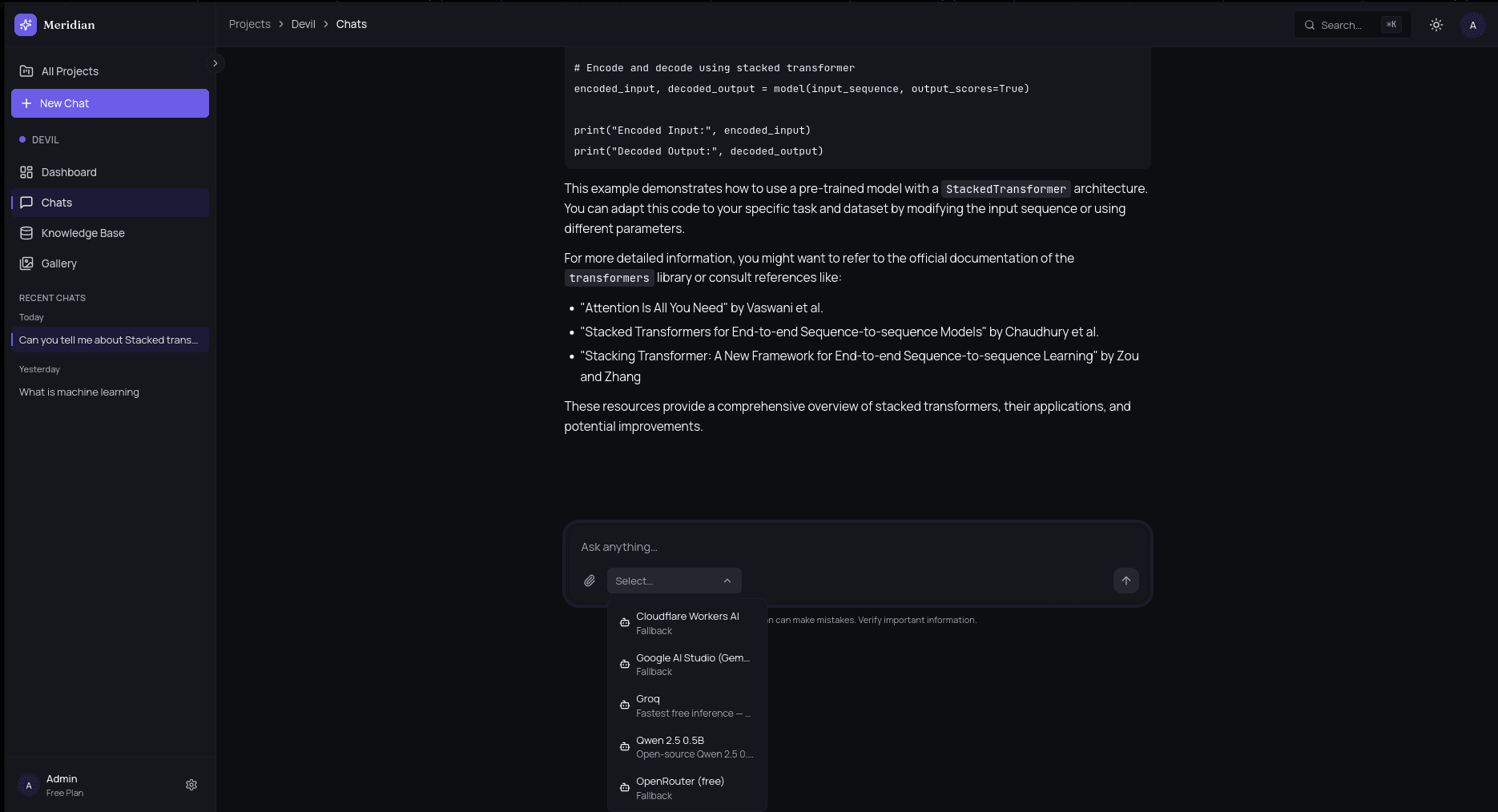 Meridian interface screen 3